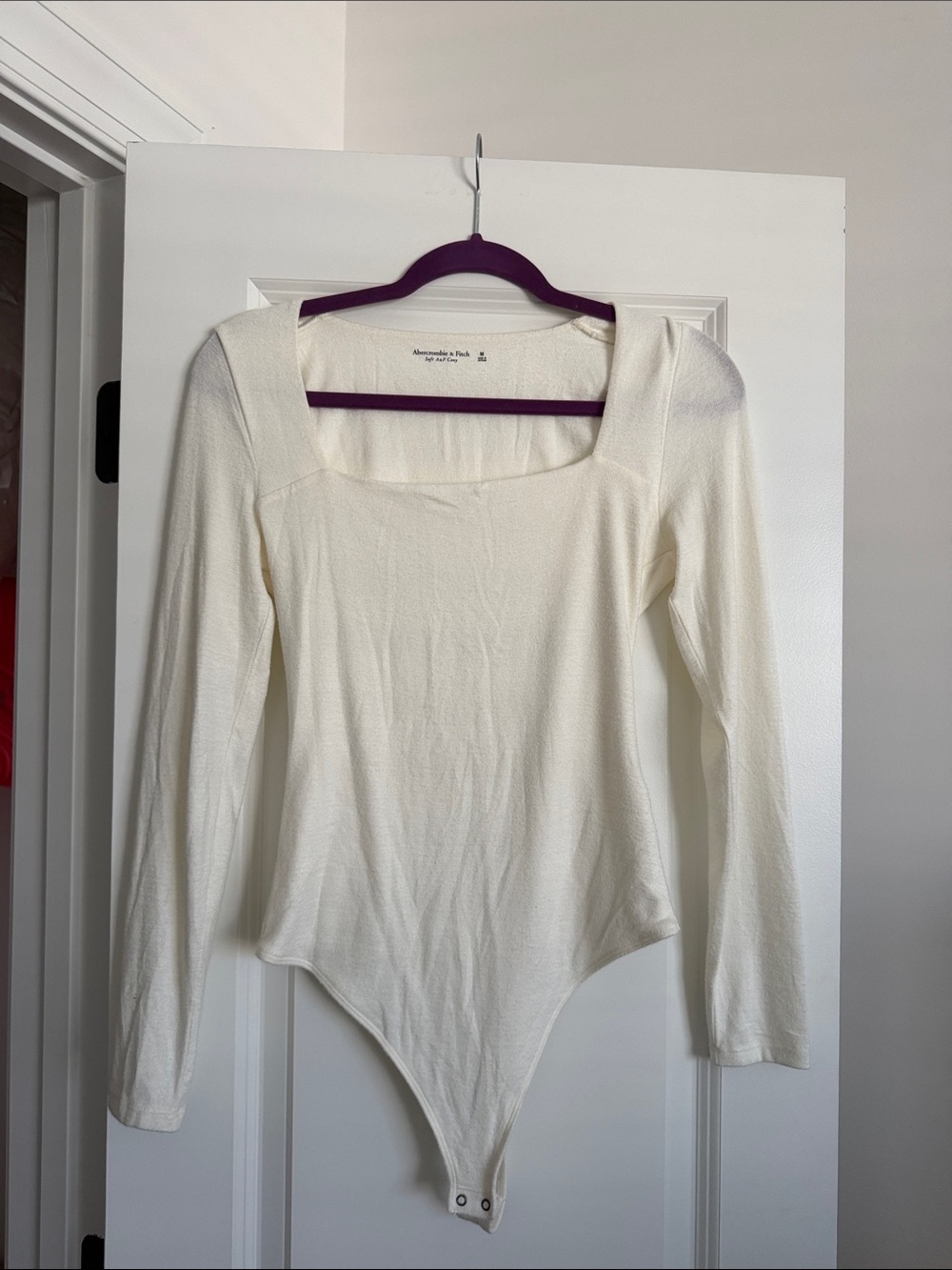Abercrombie Cream Long-Sleeve Square-Neck Bodysuit